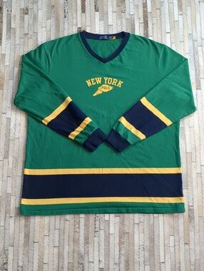 Polo Ralph Lauren NY State Champs 67 Hockey Jersey V-Neck Green Long Sleeve 2XT